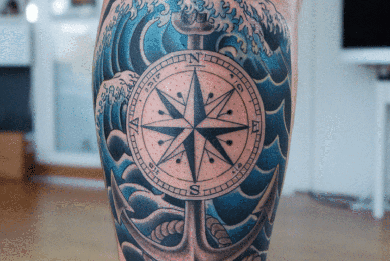 Compass Calf Tattoo