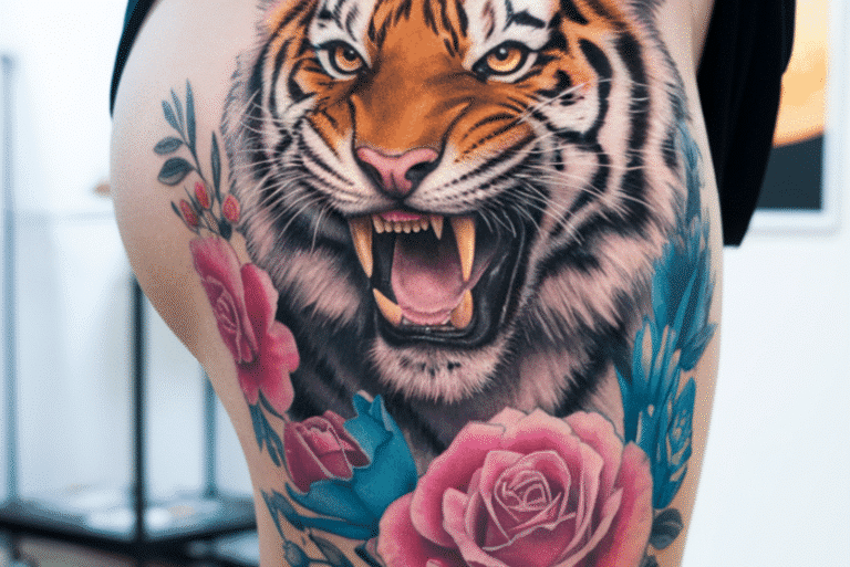 Tiger Thigh Tattoo